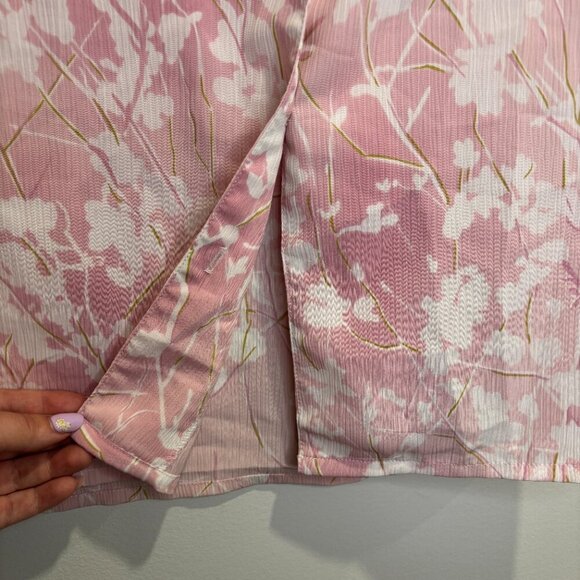 Vintage Pink Floral Crinkle Button up Blouse Size 12 - Picture 11 of 13